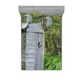 thumbnail image 1 of Outhouse Fitted Sheet & Pillow Sham Set, Vintage Farm Life Cottage Barn Shed in Forest Trees Leaves Picture, Decorative Printed 6 Piece Bedding Decor Set, King, Pale Grey and Fern Green, by Ambesonne, 1 of 3