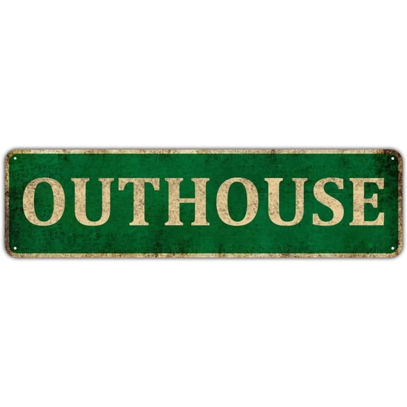 Outhouse Metal Plaque Rustic Tin Sign Retro Wall Decor, 4" x 16"