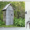 thumbnail image 1 of Outhouse Shower Curtain, Vintage Farm Life Cottage Barn Shed in Forest Trees Leaves Picture, Fabric Bathroom Set with Hooks, 69W X 75L Inches Long, Pale Grey and Fern Green, by Ambesonne, 1 of 2