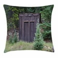 thumbnail image 1 of Outhouse Throw Pillow Cushion Cover, Farm Life House Wooden Door of Cottage Hut in Woodland Leaves Art Print, Decorative Square Accent Pillow Case, 20 X 20 Inches, Dark Brown and Green, by Ambesonne, 1 of 2