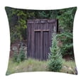 thumbnail image 1 of Outhouse Throw Pillow Cushion Cover, Farm Life House Wooden Door of Cottage Hut in Woodland Leaves Art Print, Decorative Square Accent Pillow Case, 16 X 16 Inches, Dark Brown and Green, by Ambesonne, 1 of 2