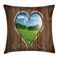 thumbnail image 1 of Outhouse Throw Pillow Cushion Cover, Heart Window View from Wooden Rustic Farm Barn Shed with Chalk Art Image, Decorative Square Accent Pillow Case, 24 X 24 Inches, Brown Blue and Green, by Ambesonne, 1 of 2