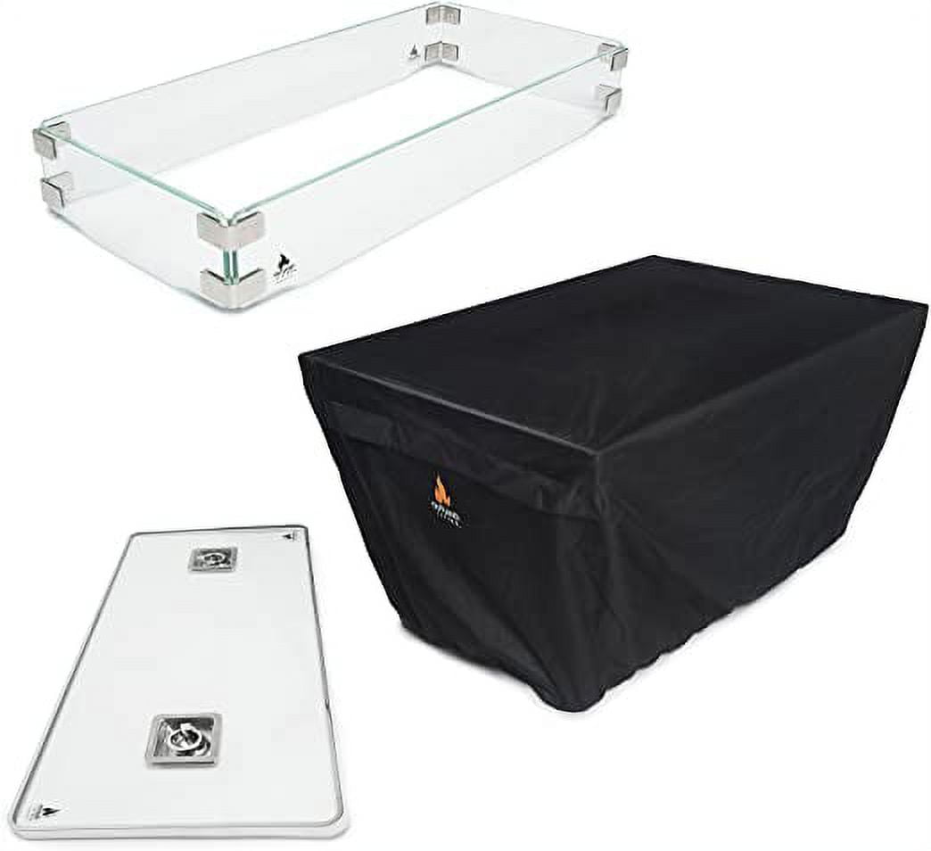Rectangular Fire Table Accessory Set with Glass Wind Guard and Cover