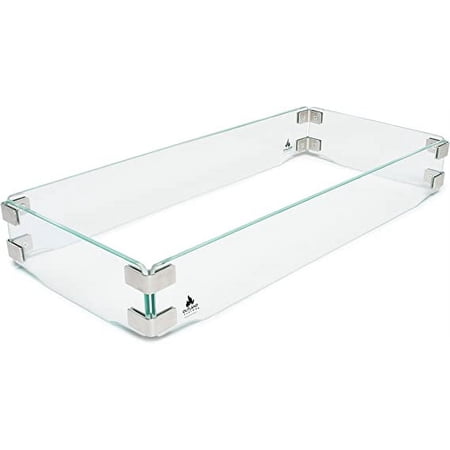 Outland Fire Table Tempered Glass Wind Guard Fence for Outland Series 401/403 Outdoor Propane Fire Pit Tables, Rectangular 29-Inch x 13-Inch x 4.5-Inch - Thick 5/16-Inch Safety Barrier