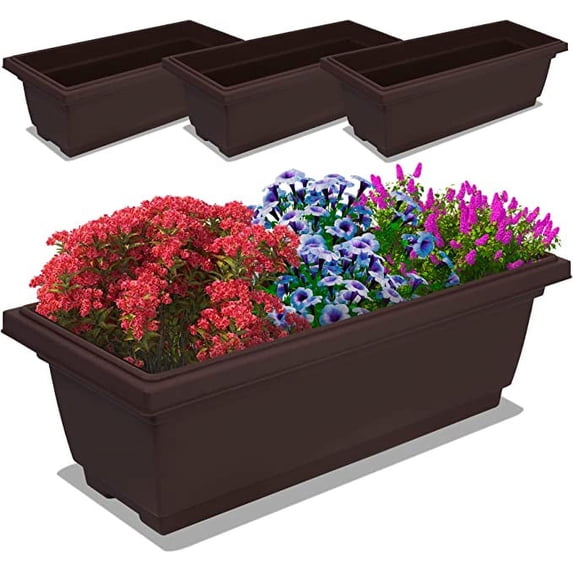 Outland Living 4 Packs 26.5 Inches Outdoor and Indoor Rectangle Plastic Planter Box Perfect for Herbs Succulents Vegetables and Flowers