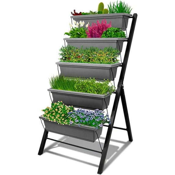 Outland Living 4Ft Vertical Raised Garden Bed - 5 Tier Food Safe Planter Box for Outdoor and Indoor Gardening Perfect to Grow Your Herb Vegetables Flowers on Your Patio Balcony Greenhouse Garden