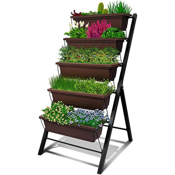 Outland Living 4Ft Vertical Raised Garden Bed - 5 Tier Food Safe Planter Box for Outdoor and Indoor Gardening Perfect to Grow Your Herb Vegetables Flowers on Your Patio Balcony Greenhouse Garden