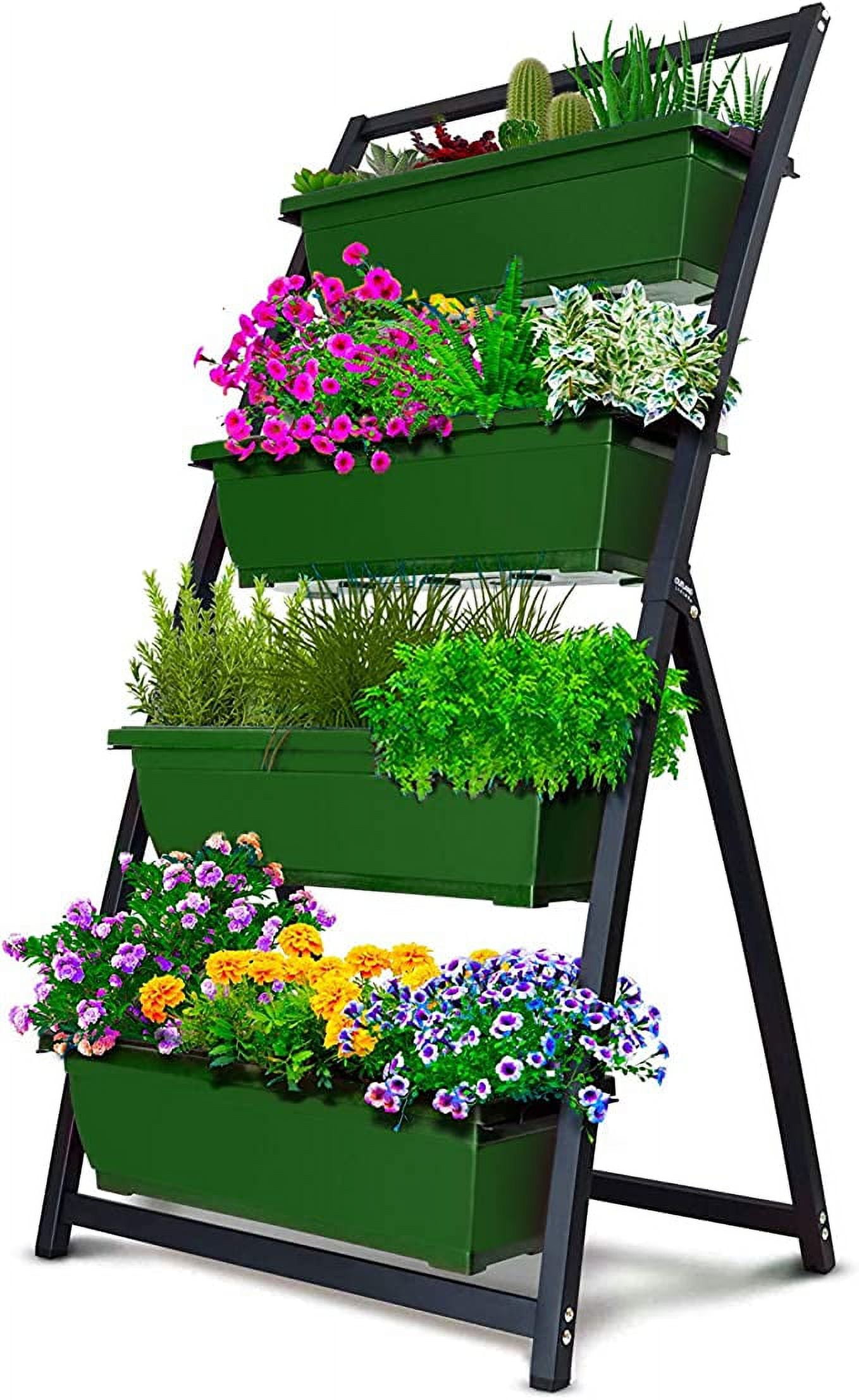 Forest Green 4-Tier Vertical Garden Planter with Black Frame