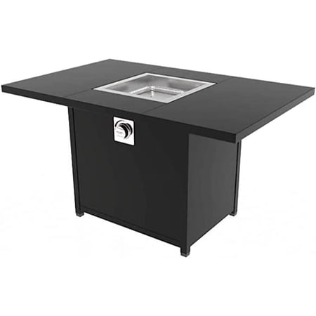 Outland Living Fraser 435 Model Rectangle Fire Pit Table for Outside Patio – 44" Compact Outdoor Propane Gas Fire Table, Black – with Glass Rocks Set, Pre-Attached 1m Hose and Regulator