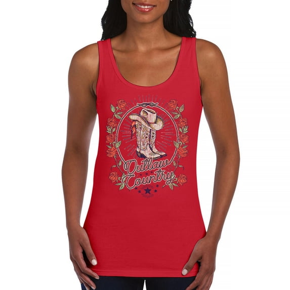 Outlaw Country Cowgirl Boots And Roses Women's Tank Top Western Rodeo Floral Cowgirl Hat Vintage Southern Rustic