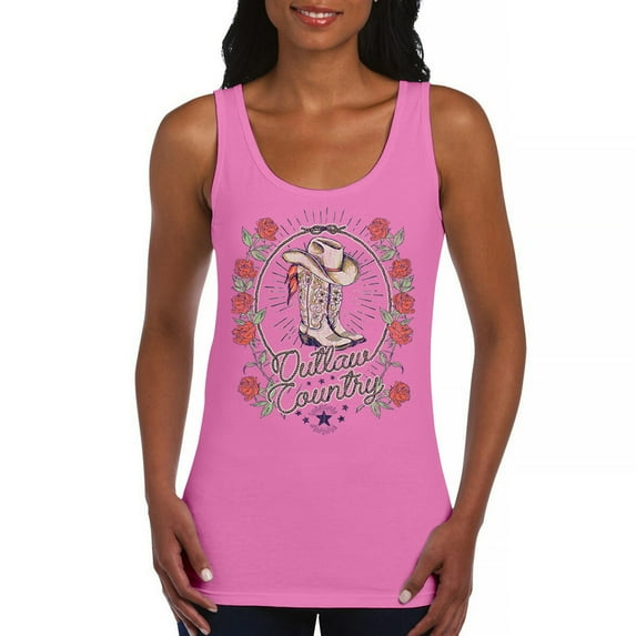 Outlaw Country Cowgirl Boots And Roses Women's Tank Top Western Rodeo Floral Cowgirl Hat Vintage Southern Rustic