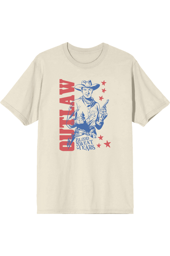 Outlaw Cowboy Adult Natural Crew Neck Short Sleeve Tee-Small