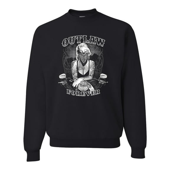 Outlaw Forever Biker Marilyn Monore | Mens Famous People Crewneck Graphic Sweatshirt, Black, 3XL