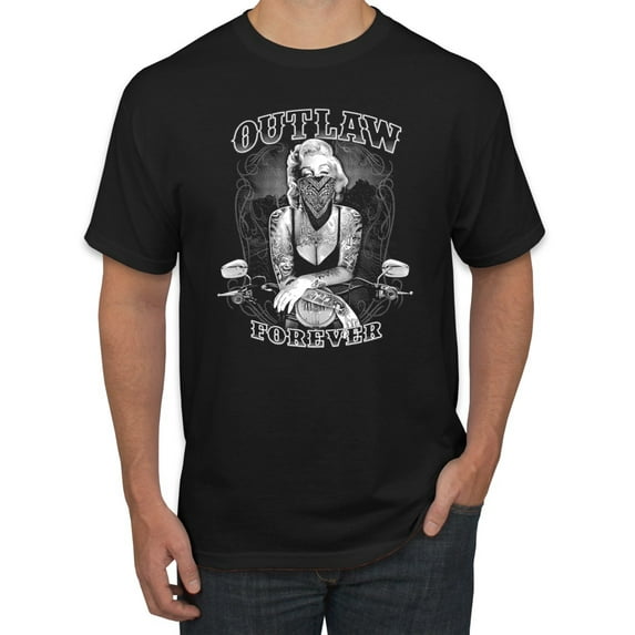 Outlaw Forever Biker Marilyn Monore | Mens Famous People Graphic T-Shirt, Black, Small