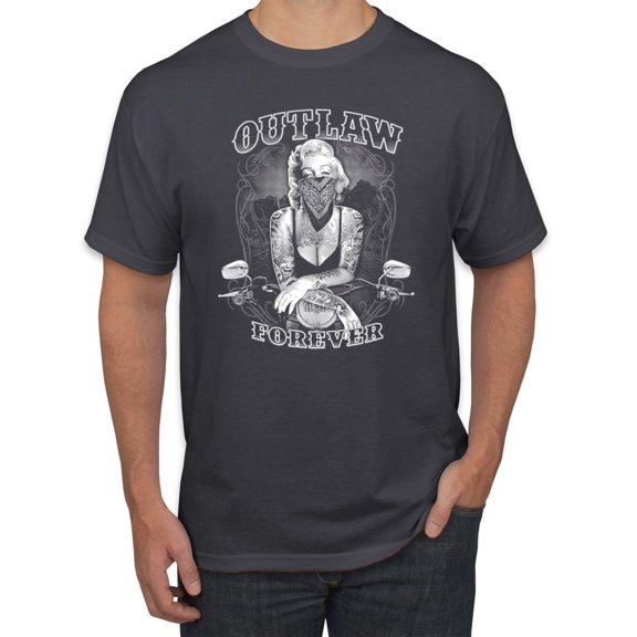 Outlaw Forever Biker Marilyn Monore | Mens Famous People Graphic T-Shirt, Charcoal, 4XL