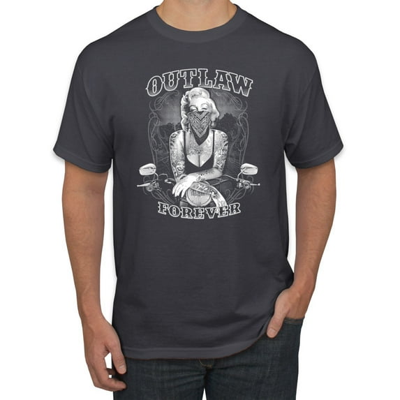 Outlaw Forever Biker Marilyn Monore | Mens Famous People Graphic T-Shirt, Charcoal, Medium