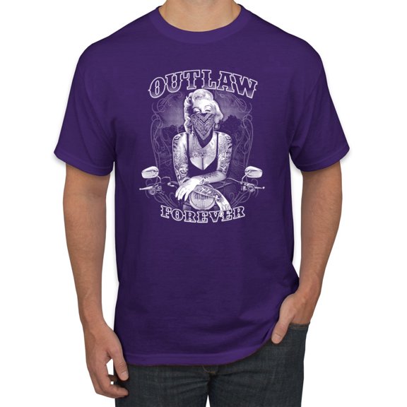Outlaw Forever Biker Marilyn Monore | Mens Famous People Graphic T-Shirt, Purple, Small