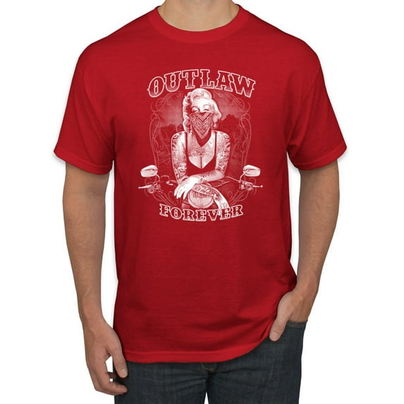 Outlaw Forever Biker Marilyn Monore | Mens Famous People Graphic T-Shirt, Red, Small