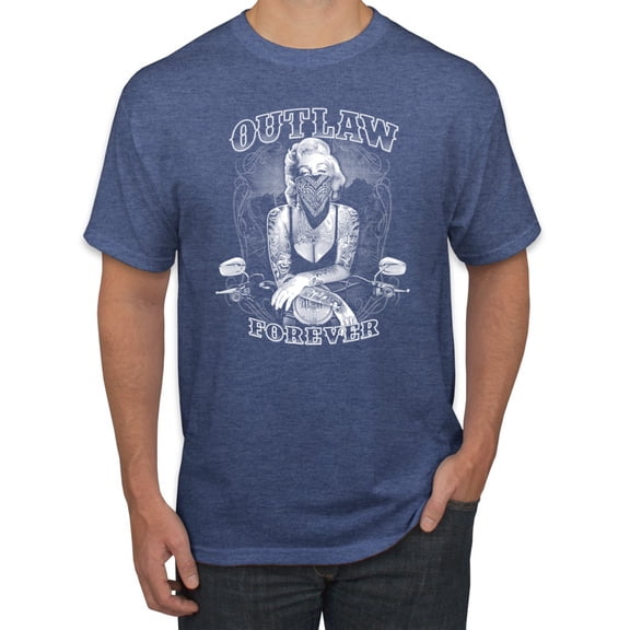 Outlaw Forever Biker Marilyn Monore | Mens Famous People Graphic T-Shirt, Vintage Heather Blue, Medium