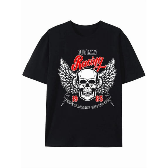 Outlaw Racing Skull Wings T-shirt - Fate Favors the Brave
