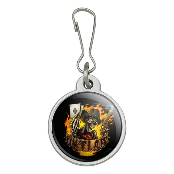 Outlaw Skeleton Card Player Cowboy Western Jacket Handbag Purse Luggage Backpack Zipper Pull Charm