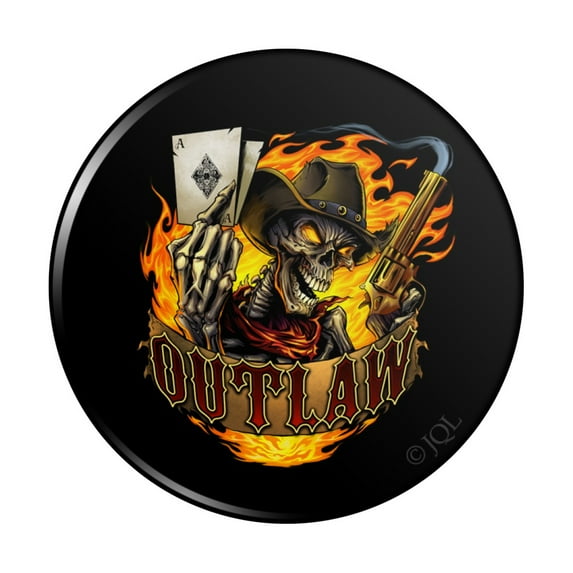 Outlaw Skeleton Card Player Cowboy Western Pinback Button Pin