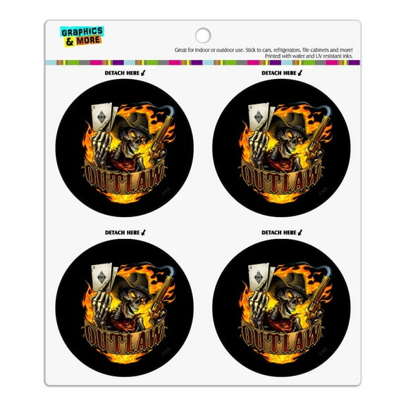 Outlaw Skeleton Card Player Cowboy Western Refrigerator Fridge Locker Vinyl Circle Magnet Set
