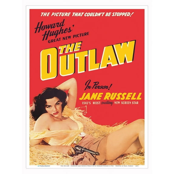 The Outlaw - Staring Jane Russell - Directed by Howard Hughes - Vintage Film Western Movie Poster by George Hurrell c.1942 - Master Art Print (Unframed) 9in x 12in