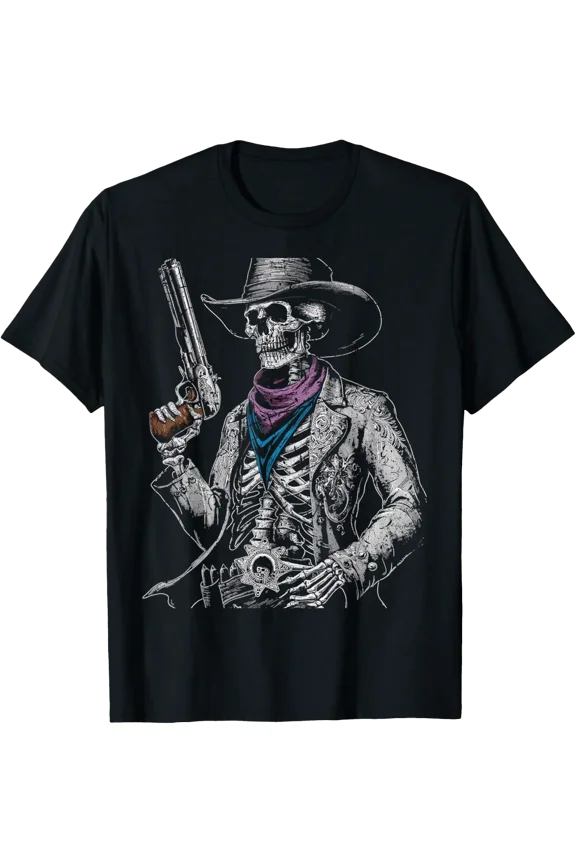 Outlaw Wild West Skeleton Cowboy Gunslinger T-Shirt