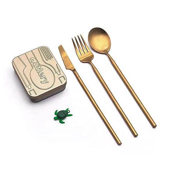 Outlery | Portable & Reusable Stainless Steel Travel Cutlery Set (Metallic Gold) - Includes Travel Case for Easy Transport