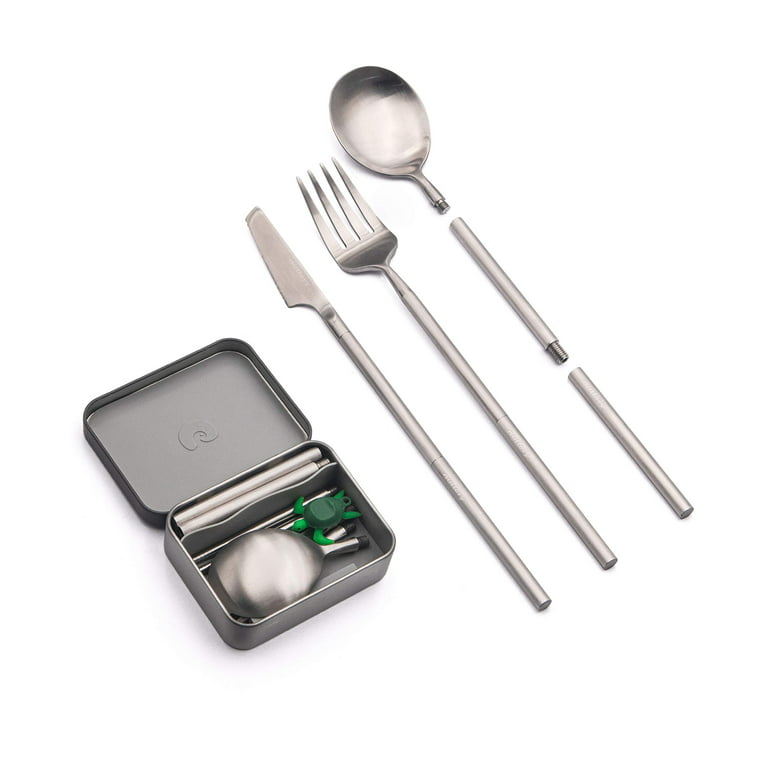 2-Person Stainless Steel Portable Eating Utensils Set with Case, Bottl – US  Survival Kits