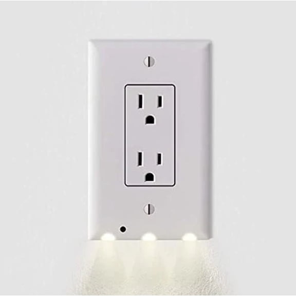 Wall Plate Night Light - LED Night Lights Built Into Electrical Outlet Wall Plates - Turn On/Off Automatically (2 Pack) (Duplex Outlets, White)