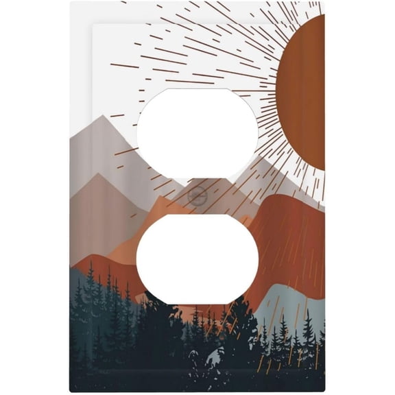 Outlet Covers Boho Mid Century Sun Mountain Abstract Nature 1 Gang Duplex Light Switch Cover Plate Decorative Wall Plates Electrical Switchplate Receptacle Cover for Bathroom Home Decor
