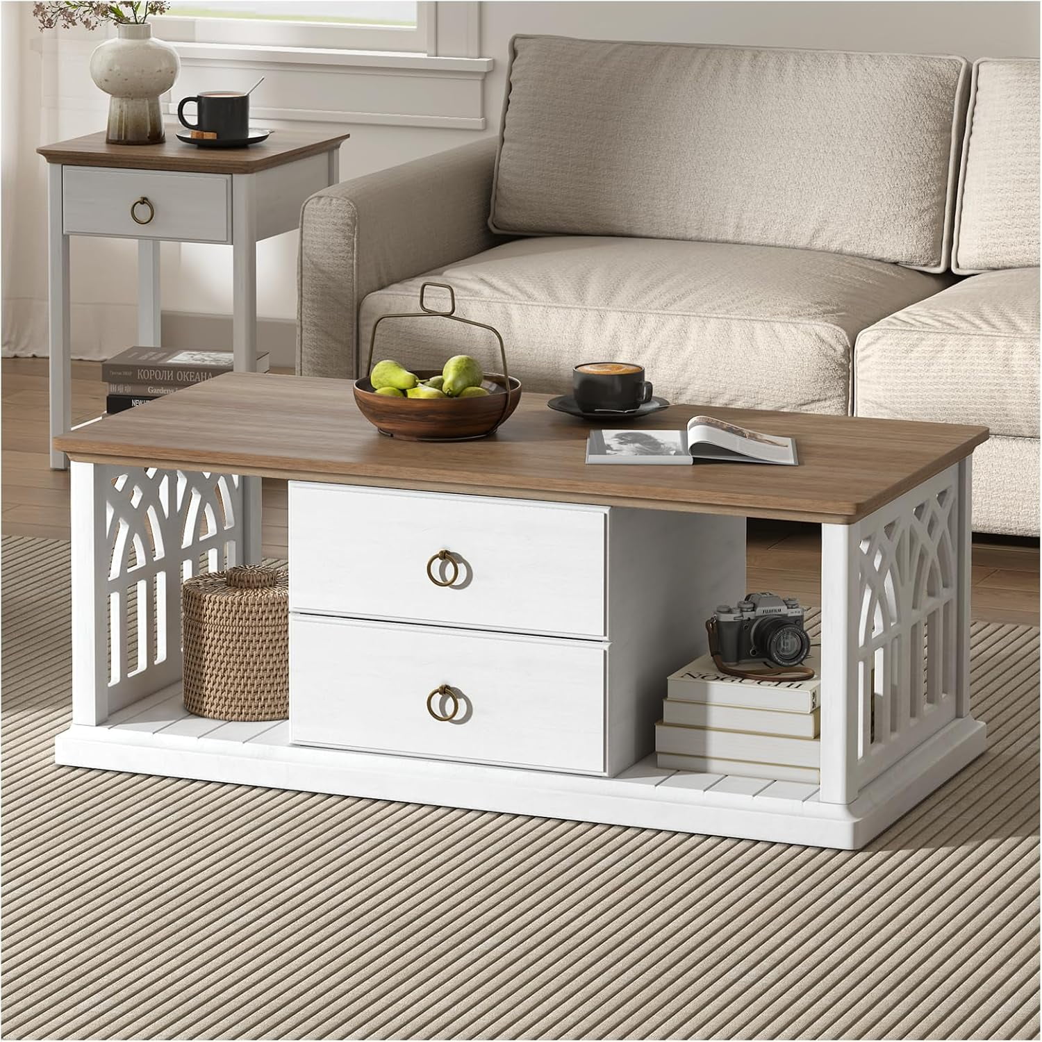 Outlet Deal Farmhouse Coffee Table with Storage and Drawers,Rustic ...
