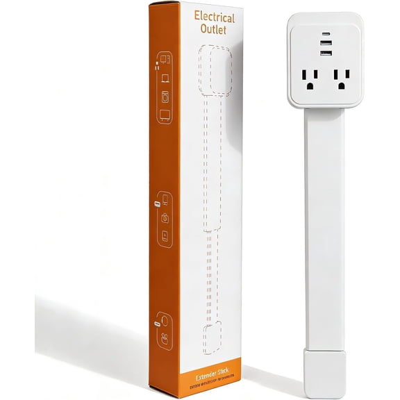 Outlet Electrical Outlet Extender. Access Hard-to-Reach Outlets! Features USB-A, USB-C, and 2 AC Outlets, Extends 17"-26", Rotates 360. Use Behind Couches, Nightstands, Desks, and More