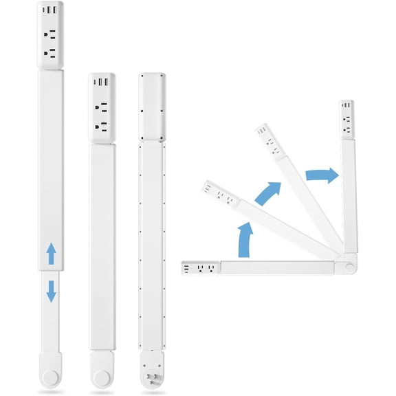 Outlet Electrical Outlet Extender - Features 1 -C, 2 -A, and 2 AC Outlets, Assembly Extends 23"-34". Plug Extension Outlet Use Behind Sofas, Nightstands, Desks (White)