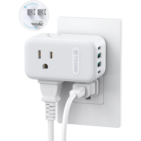 Outlet Extender with 2 PD 20W USB C Charger, 3 AC Multi Plug Outlet Splitter with 360 Rotating Plug, USB Wall Socket Adapter, A Small Charging Station for Kitchen Bathroom Cruise Essentials
