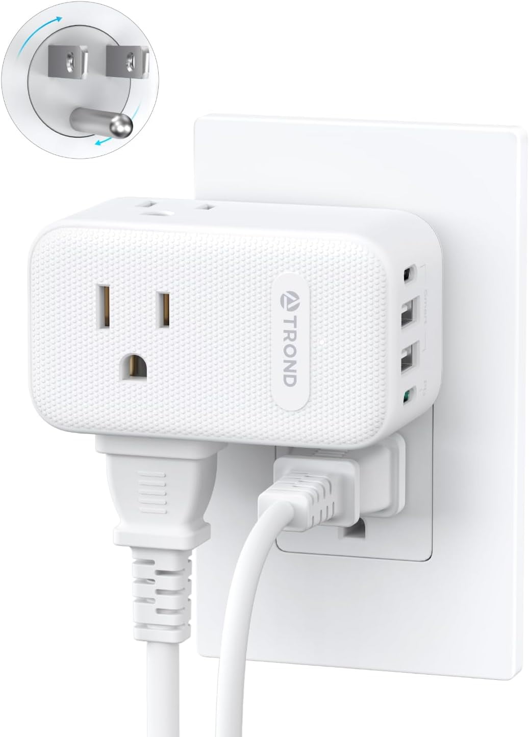 Outlet Extender with 360 Rotating Plug, 3 AC Outlet Splitter with PD 20W USB C Charr, USB Wall Plug Adapter, A Small Charging Station for Kitchen Bathroom Cruise Ship Travel Essentials