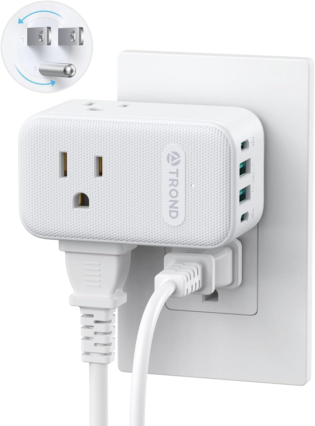 Outlet Extender with 360 Rotating Plug, 3 AC Splitter 2 PD 20W USB C ...