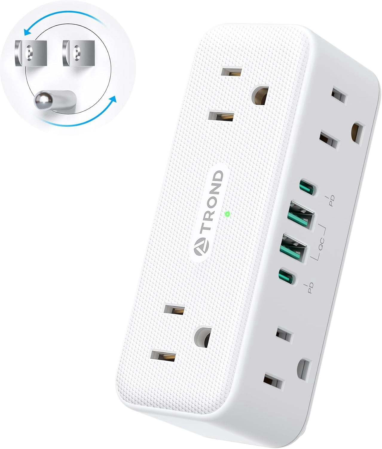 Outlet Extender with 360° Rotating Plug, Multi Plug Adapter with 6AC Sockets and 2 PD 20W USB C Ports, 3 Sided Outlet Splitter Wall Charr Spaced for Kitchen Bathroom Bedroom