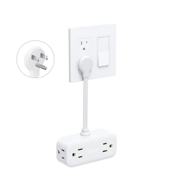 Outlet Extender with 6 Inch Cord Flat Plug Adapter with 4 Electrical Sockets and 4 USB Ports Wall Mountable Multi Plug Wall Outlet for Home Office Travel Dorm Cruise Ship Essentials White