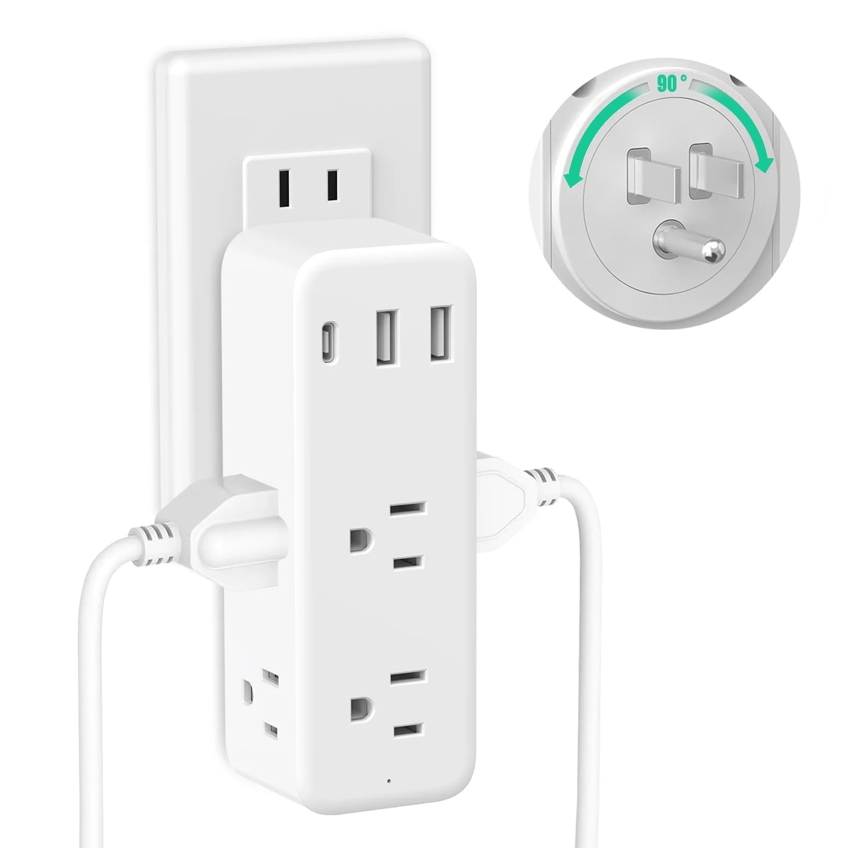 BOHASHIN Outlet Extender, 6 Outlet Extension with 1 USB-A 2 USB-C Wall ...