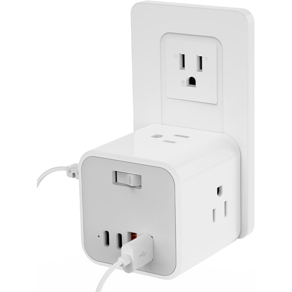 Outlet Extender C Wall , Multi Plug Outlet Splitter 4AC Outlets with 4 Port, 20W C for Multiple Devices, 5-Sided Multi Plug for Cruise Office Dorm Room Essentials