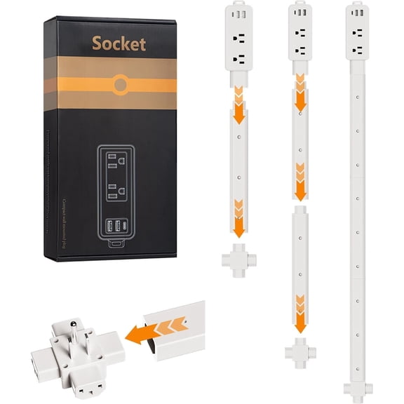 Outlet Extender - Features 2 -A, -C and 2 AC Outlets, Adjustable Disassembly Extends 6"-35", 360? Access Hard-to-Reach Outlets, Wall Plug Power Socket Expander Nightstands, Sofa, Desks