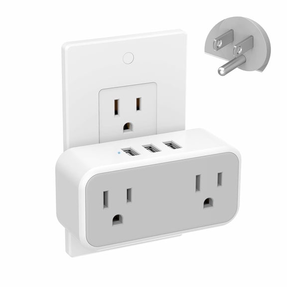 TESSAN Dual Socket Extender, 2 AC Outlets 3 USB Wall Charger (Cruise Ship Approved & No Surge Protection), Cordless Travel Plug Adapter for Home, Office, Dorm Room, Gray