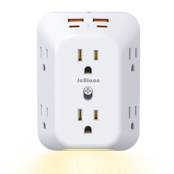 JcBlaon Outlet Extender with Night Light, Multi 6 Plug Outlets, USB Wall Charger Surge Protector 4 USB Ports(2 USB C), Power Strip Electrical Splitter Expander for Home Office Dorm Room