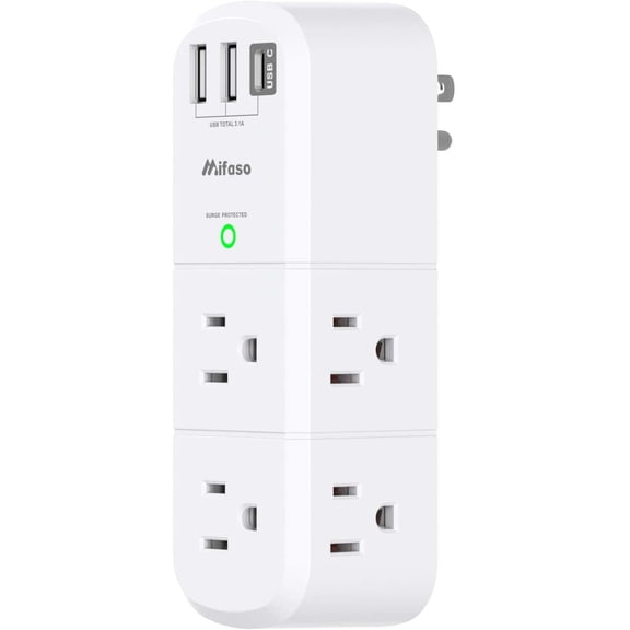 Outlet Extender with Rotating Plug, Sur Protector 6 AC Multi Plug Wall Outlets and 3 USB Ports, 1800 Joules, 3-Sided Swivel Power Strip Spaced Splitter for Home, Travel, Dorm Room Essentials