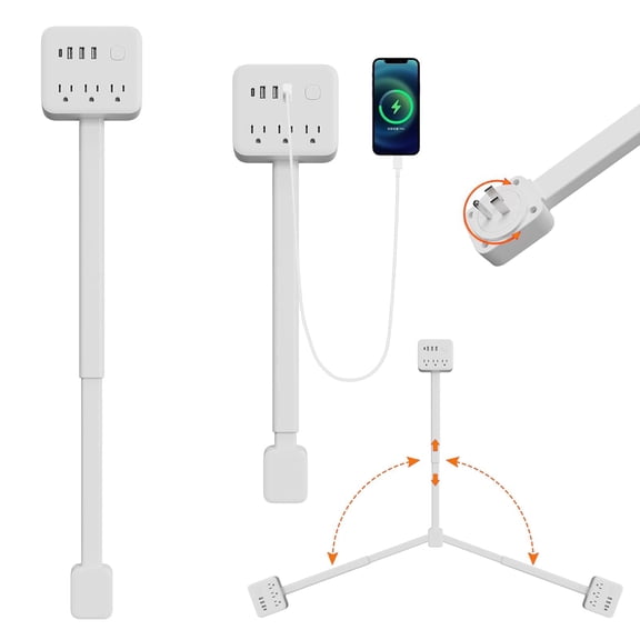 Outlet Extender Stick, Electric Wall Outlet Extender with Power Switch & USB, Extendable Rotating Design for Bedside or Behind Couch, Ideal for Tight Spaces