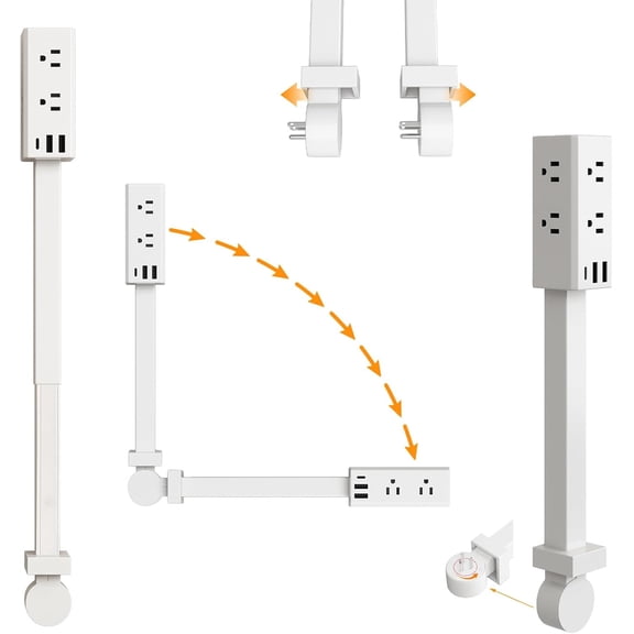 Outlet Extender Stick, Power Strip with 6 Outlets & 3 USB Ports, Extends 20"-30", Rotates 360, Home Dorm Essential for Nightstand, Couch and Desk