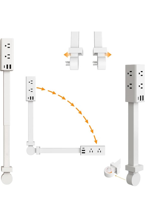 Outlet Extender Stick, Power Strip with 6 Outlets & 3 USB Ports, Extends 20"-30", Rotates 360, Home Dorm Essential for Nightstand, Couch and Desk